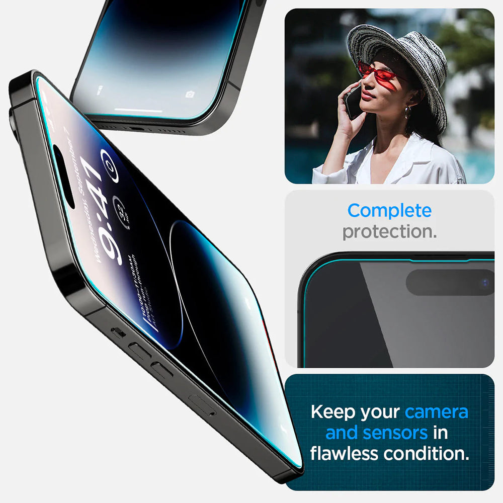 Folia ochronna na ekran Spigen GlastR EZ FIT dla Apple iPhone 14 Pro, Szkło Hartowane, Pełne Klejenie, Zestaw 2 sztuki