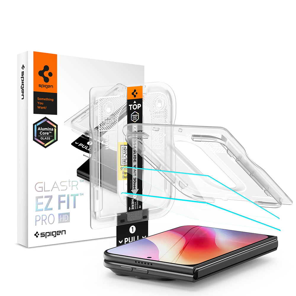 Folia ochronna na ekran zewnętrzny Spigen GlastR EZ FIT Pro HD do Apple iPhone Duo, szkło hartowane, pełna klej, zestaw 2 sztuki AGL12013