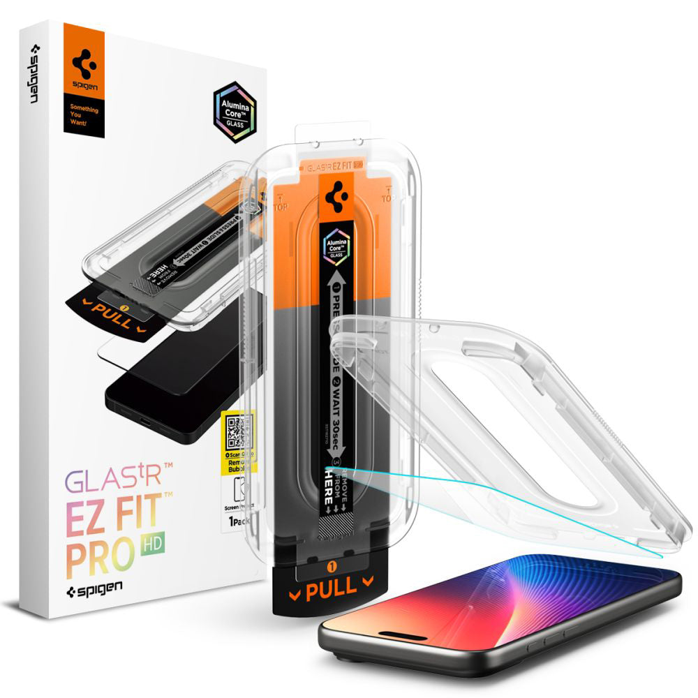 Spigen GlastR EZ FIT Pro Screen Protector for Apple iPhone 17 Pro / 17 / 16 Pro, Tempered Glass, Full Glue