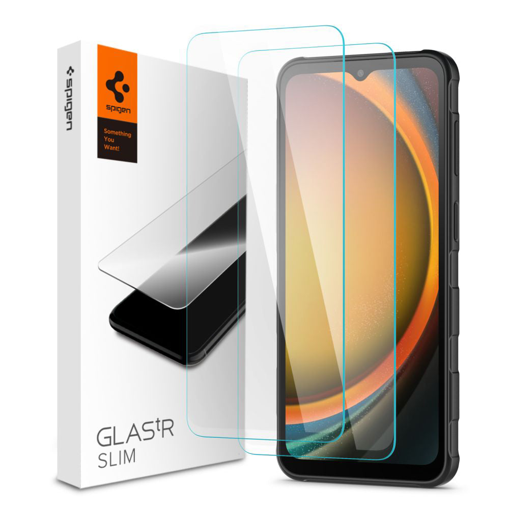 Folia ochronna na ekran Spigen GlastR Slim do Samsung Galaxy XCover7 Pro / Xcover7 G556, szkło hartowane, pełna klej, zestaw 2 sztuki AGL09407