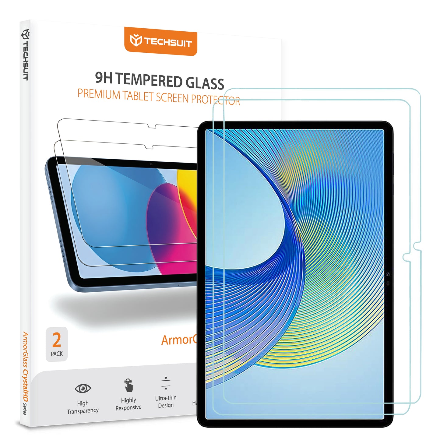 Folia ochronna na ekran Techsuit ArmorGlass CrystalHD dla Honor Pad X9a / X9, Hartowane szkło, Pełne klejenie, Zestaw 2 sztuki