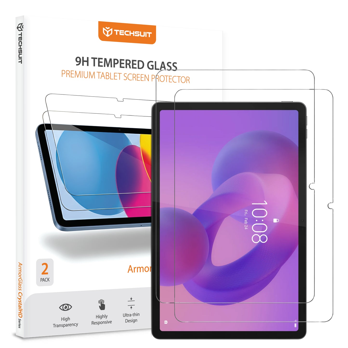 Folia ochronna do ekranu Techsuit ArmorGlass CrystalHD dla Lenovo Idea Tab 11, Szkło Hartowane, Pełne Klejenie, Zestaw 2 sztuki