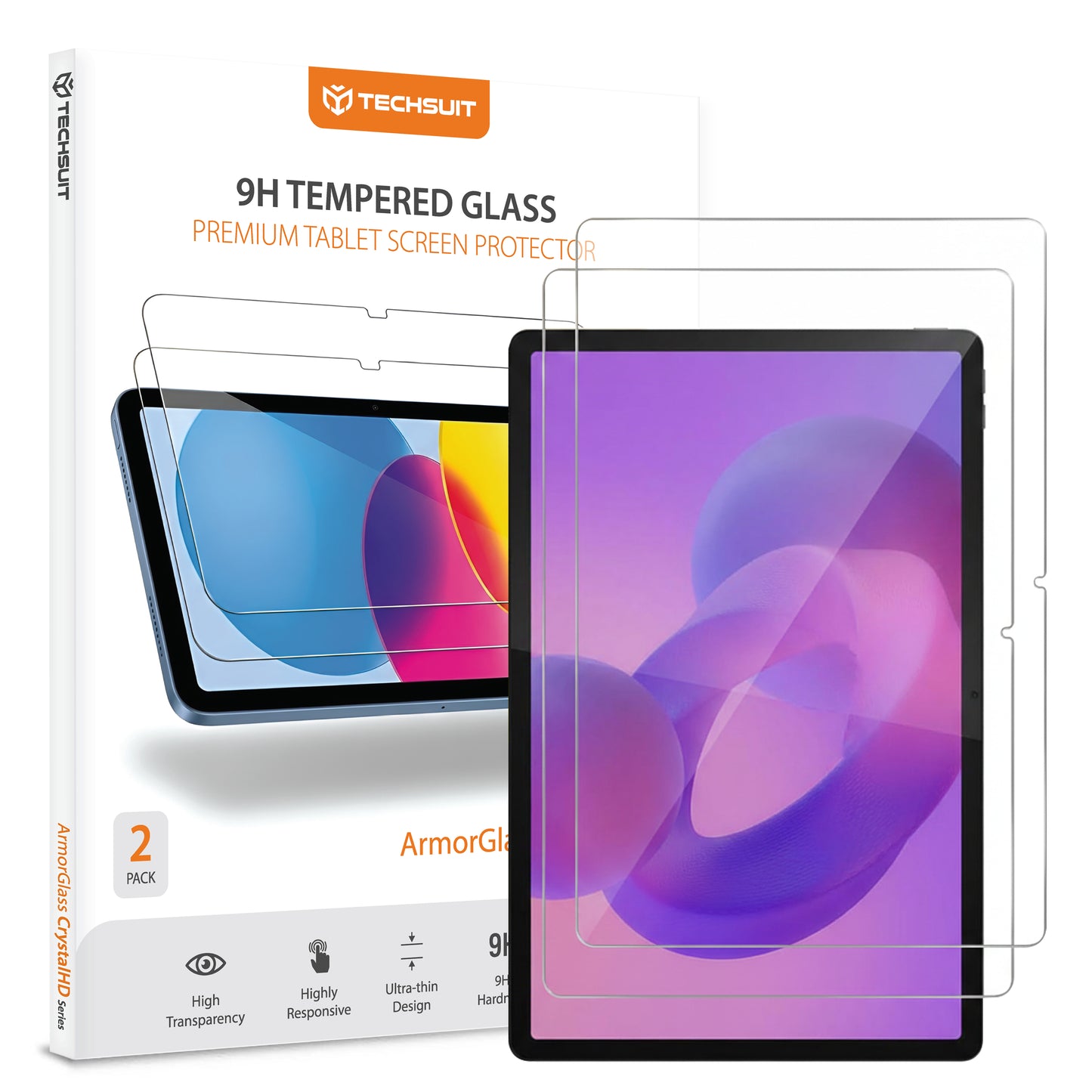 Folia ochronna do ekranu Techsuit ArmorGlass CrystalHD dla Lenovo Idea Tab Pro, Szkło Hartowane, Pełne Klejenie, Zestaw 2 sztuki