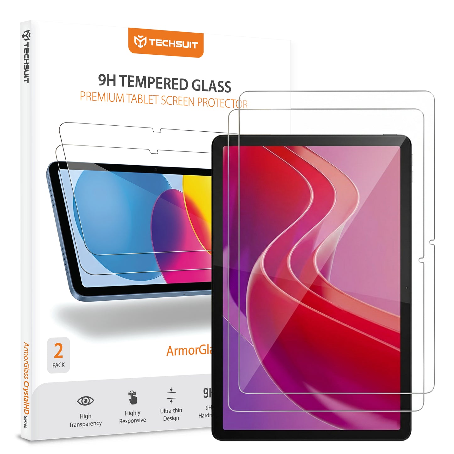 Folia ochronna na ekran Techsuit ArmorGlass CrystalHD dla Lenovo Tab M11, Szkło Hartowane, Pełne Klejenie, Zestaw 2 sztuki