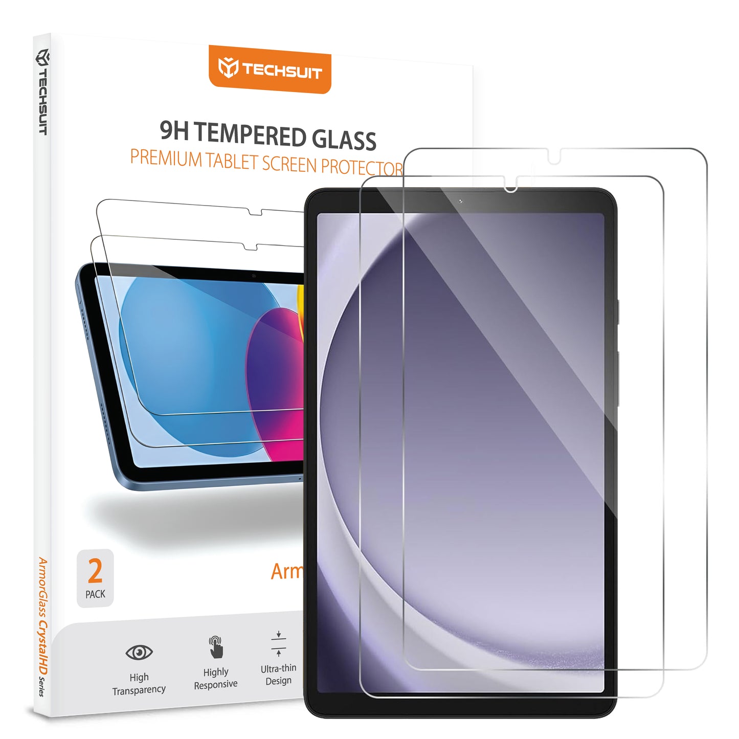 Folia ochronna na ekran Techsuit ArmorGlass CrystalHD dla Samsung Galaxy Tab A11 / Tab A9, Hartowane szkło, Pełne klejenie, Zestaw 2 sztuki