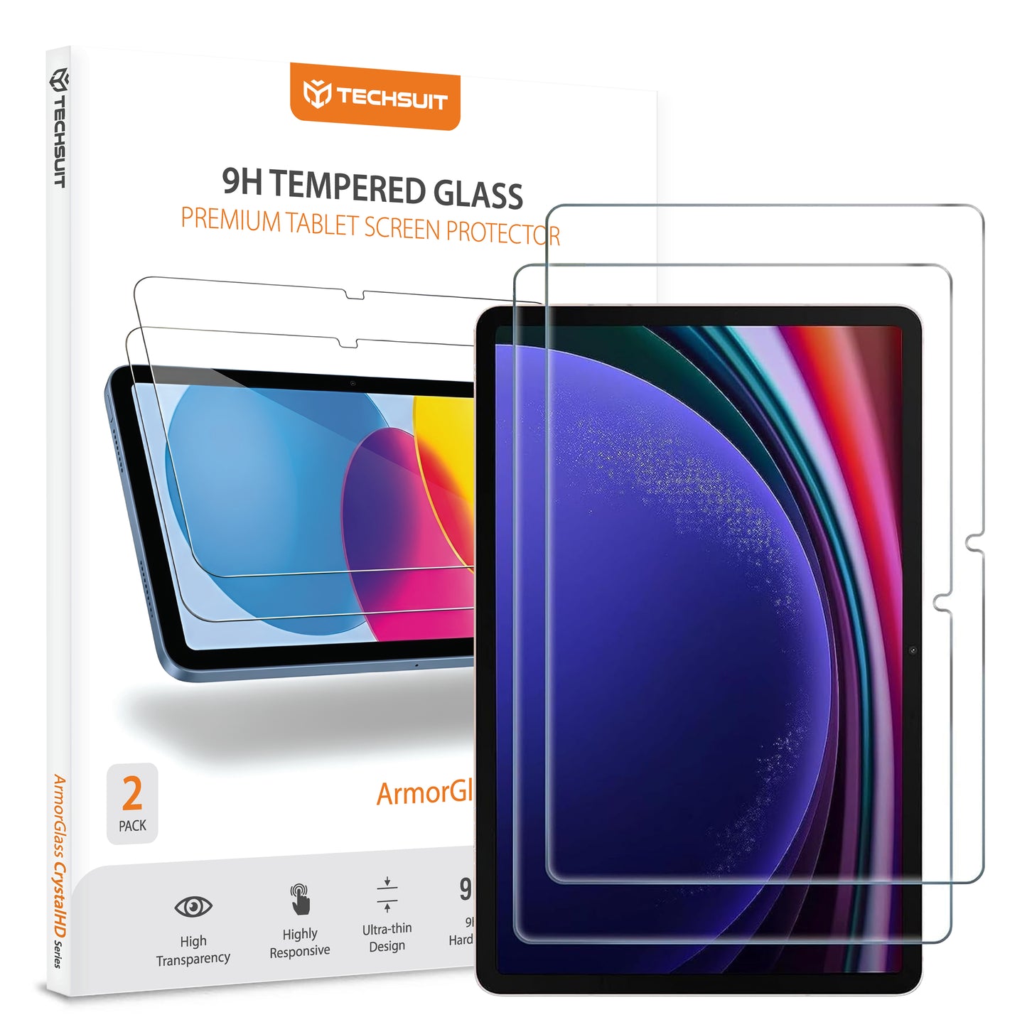 Folia ochronna na ekran Techsuit ArmorGlass CrystalHD dla Samsung Galaxy Tab S10 Lite / Tab S10 FE, Szkło Hartowane, Pełne Klejenie, Zestaw 2 sztuki
