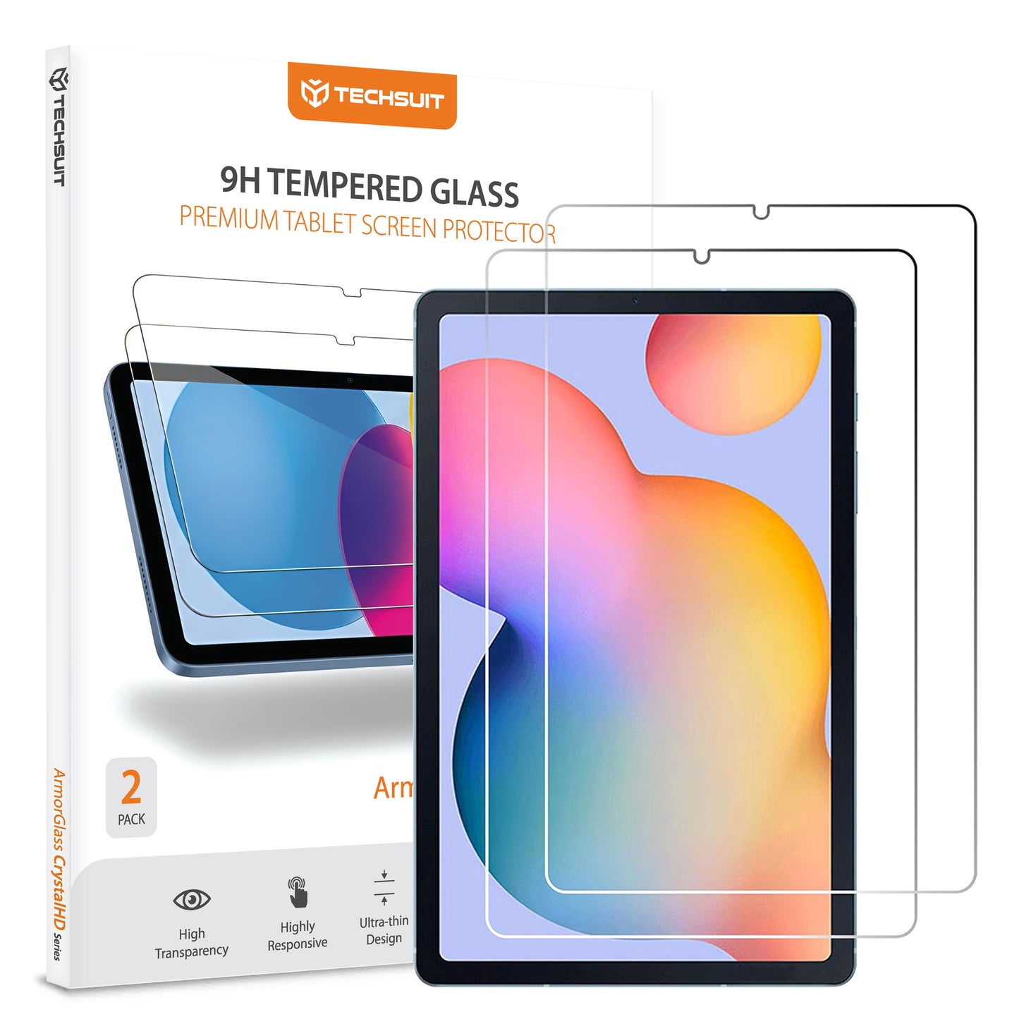 Folia ochronna na ekran Techsuit ArmorGlass CrystalHD dla Samsung Galaxy Tab S6 Lite (2024), Szkło Hartowane, Full Glue, Zestaw 2 sztuki