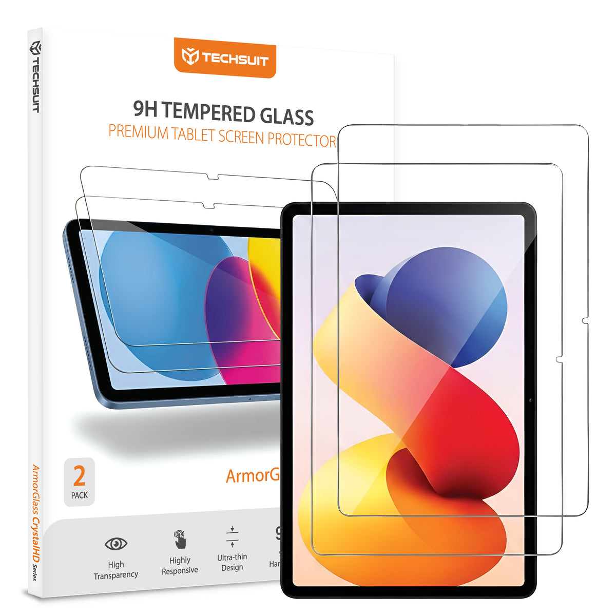 Folia ochronna na ekran Techsuit ArmorGlass CrystalHD dla Xiaomi Redmi Pad 2 Pro, Szkło Hartowane, Full Glue, Zestaw 2 sztuki