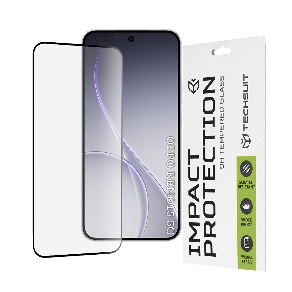 Folia ochronna Techsuit na ekran do Oppo Reno15, Hartowane szkło, Full Glue, 111D, Czarna