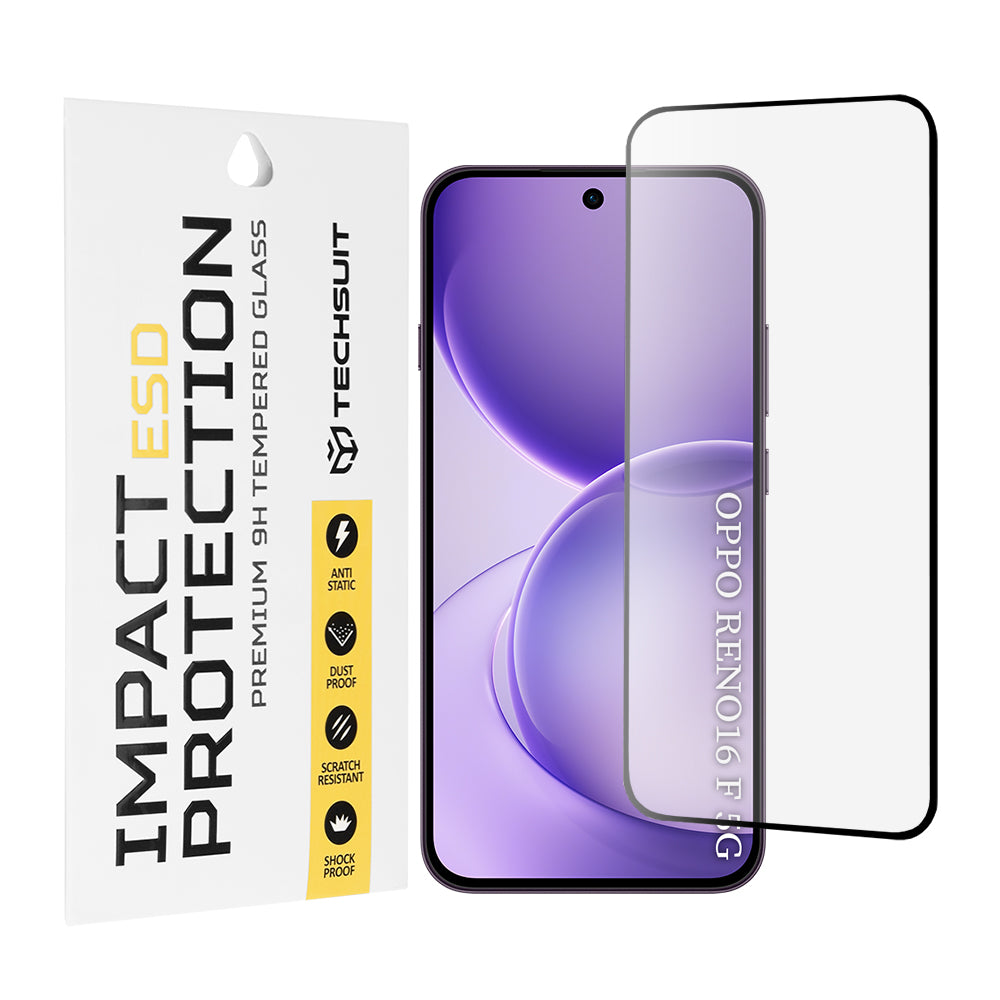 Folia ochronna na ekran Techsuit do Oppo Reno16 F / Reno16 FS, szkło hartowane, pełna klej, czarna