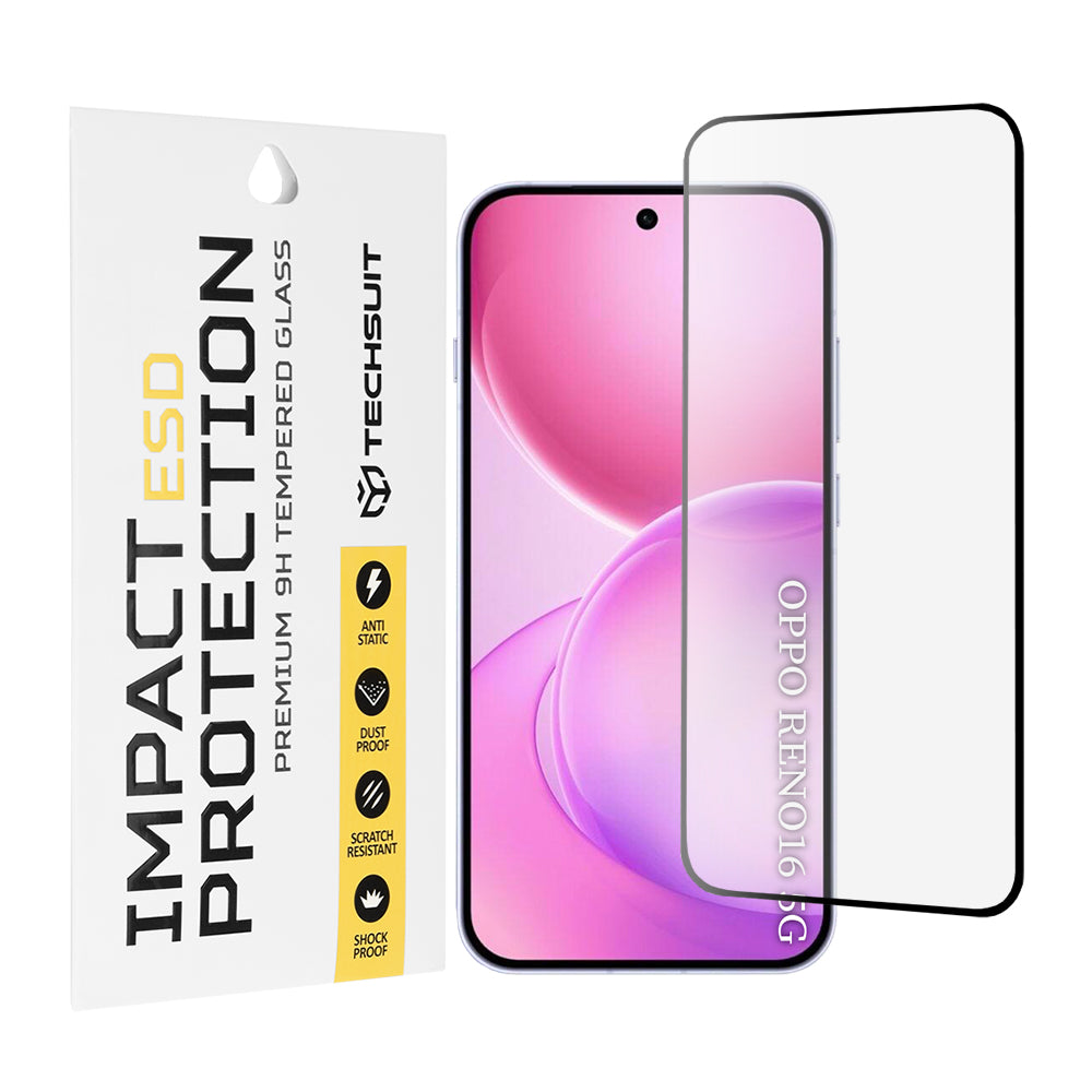 Folia ochronna na ekran Techsuit do Oppo Reno16 / Reno16 Pro, szkło hartowane, pełna klej, czarna
