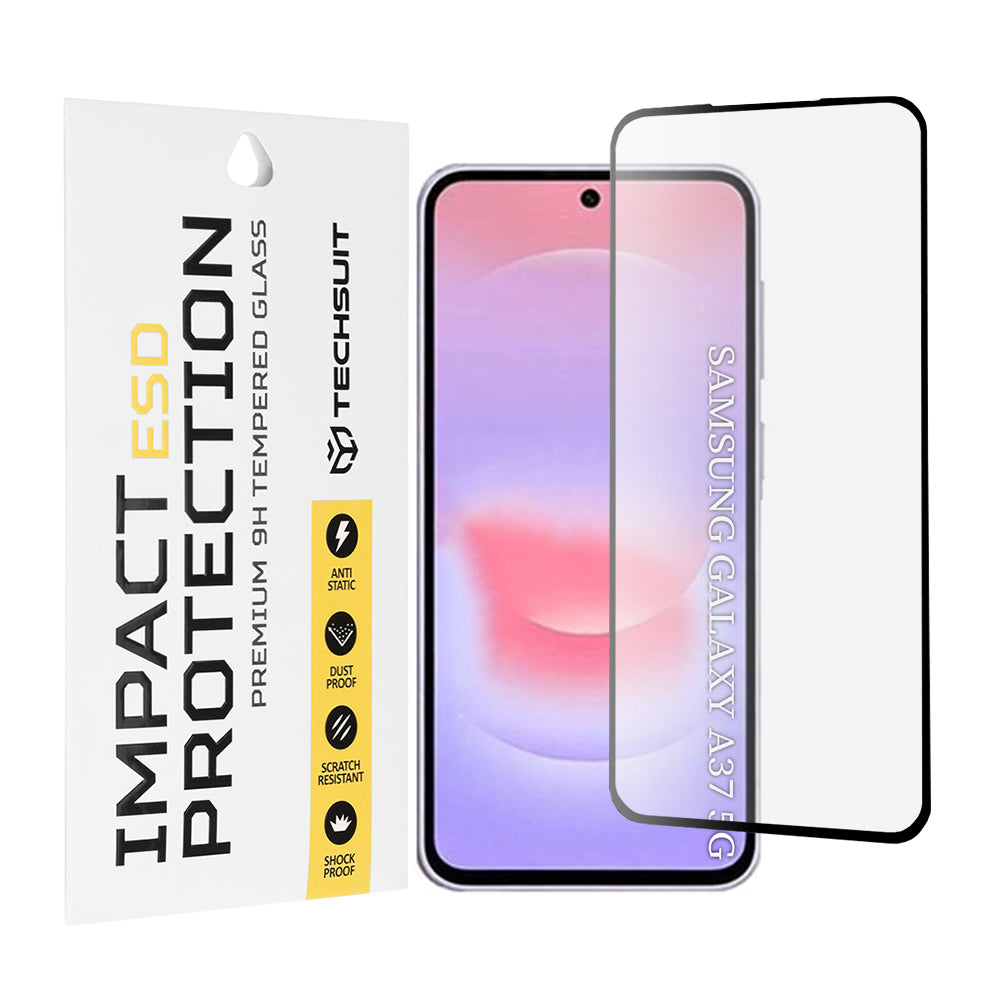 Folia ochronna Techsuit na ekran dla Samsung Galaxy A37 5G, Hartowane szkło, Pełne klejenie, Czarna