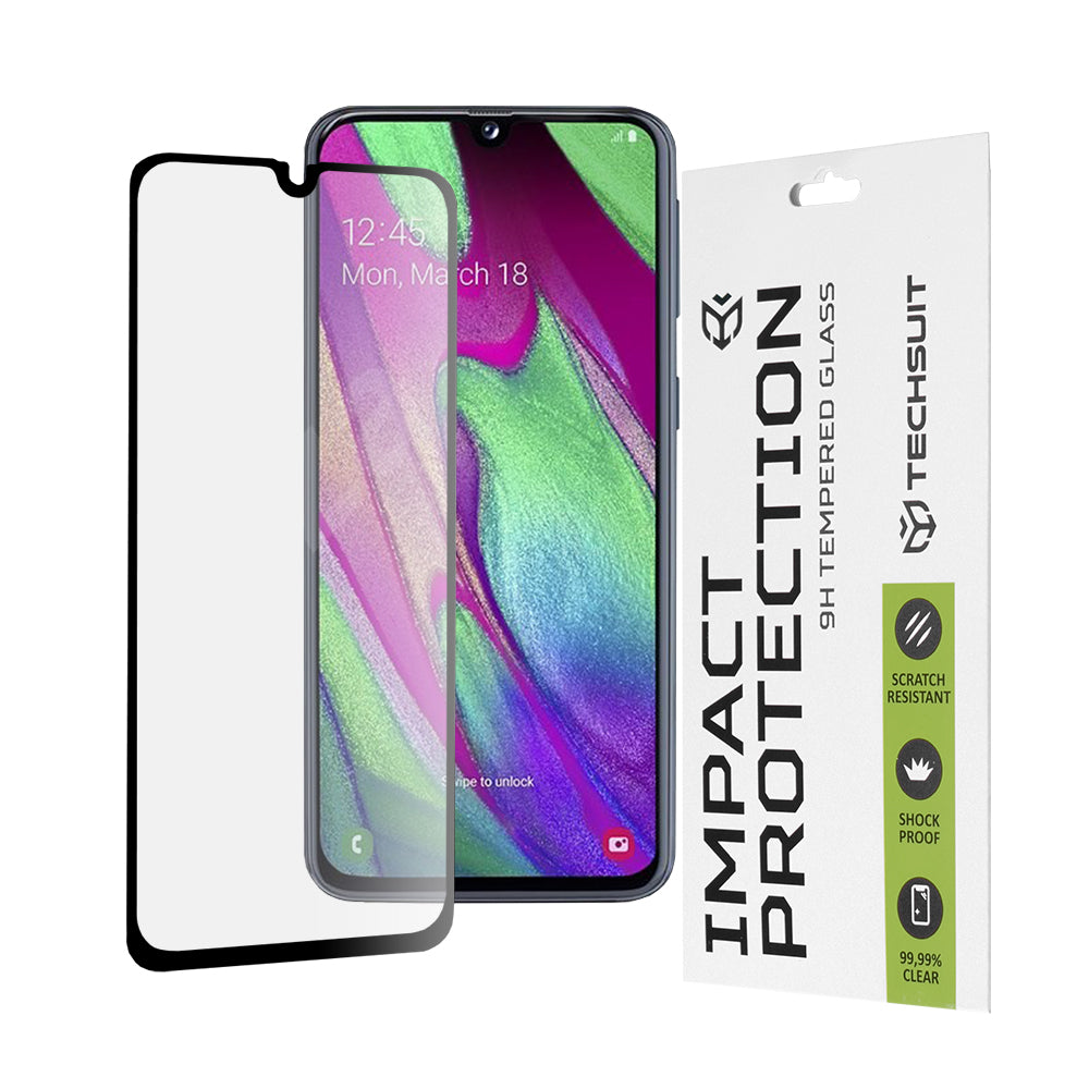 Folia ochronna na ekran Techsuit do Samsung Galaxy A40 A405, szkło hartowane, Full Glue, 111D, czarna