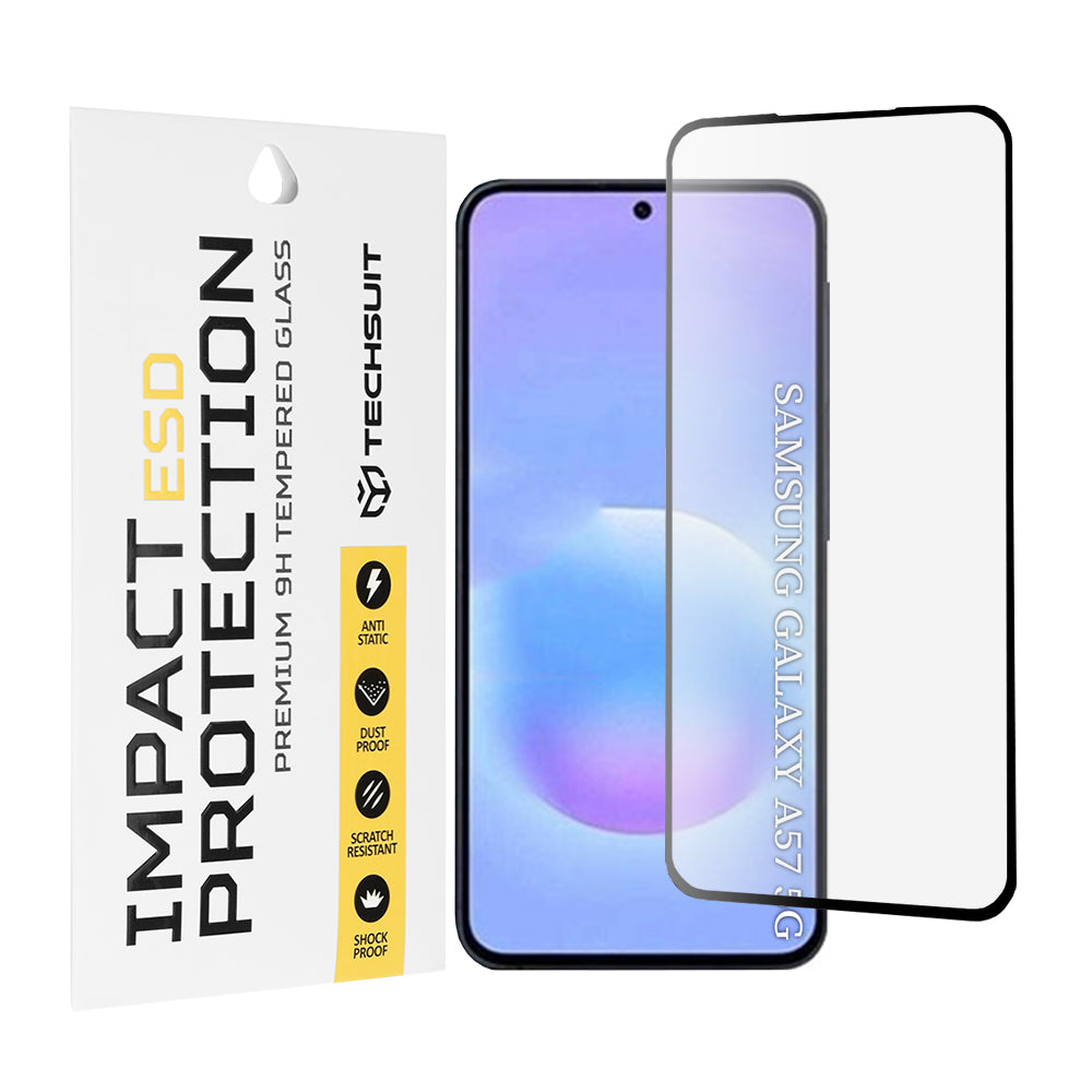 Folia ochronna Techsuit na ekran dla Samsung Galaxy A57 5G, Hartowane szkło, Pełne klejenie, Czarna