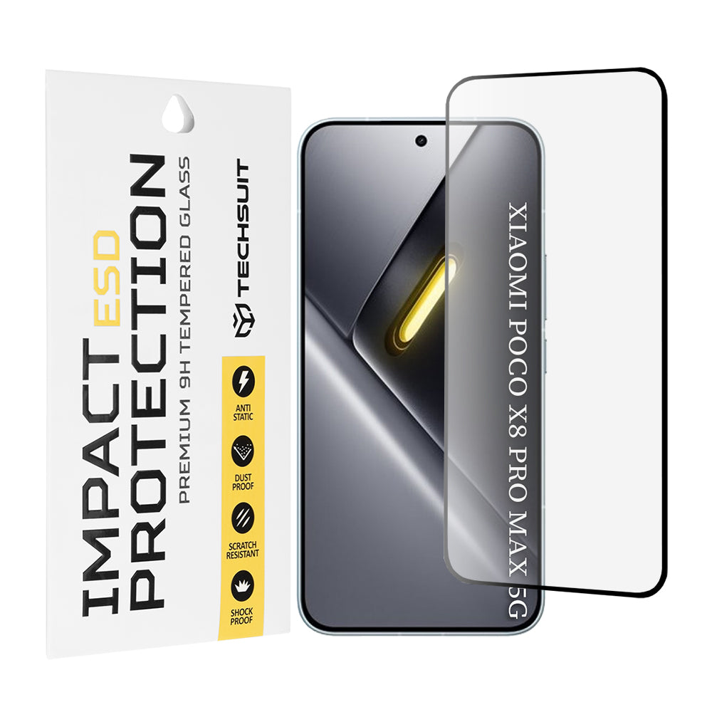 Folia ochronna Techsuit na ekran dla Xiaomi Poco X8 Pro Max, Hartowane szkło, Pełne klejenie, Czarna