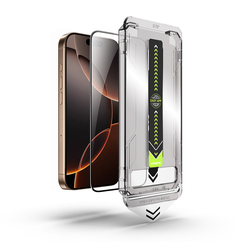 Folia ochronna na ekran Techsuit TitanGlass dla Apple iPhone 17 / 16 Pro, Hartowane szkło, Pełne klejenie, Czarna