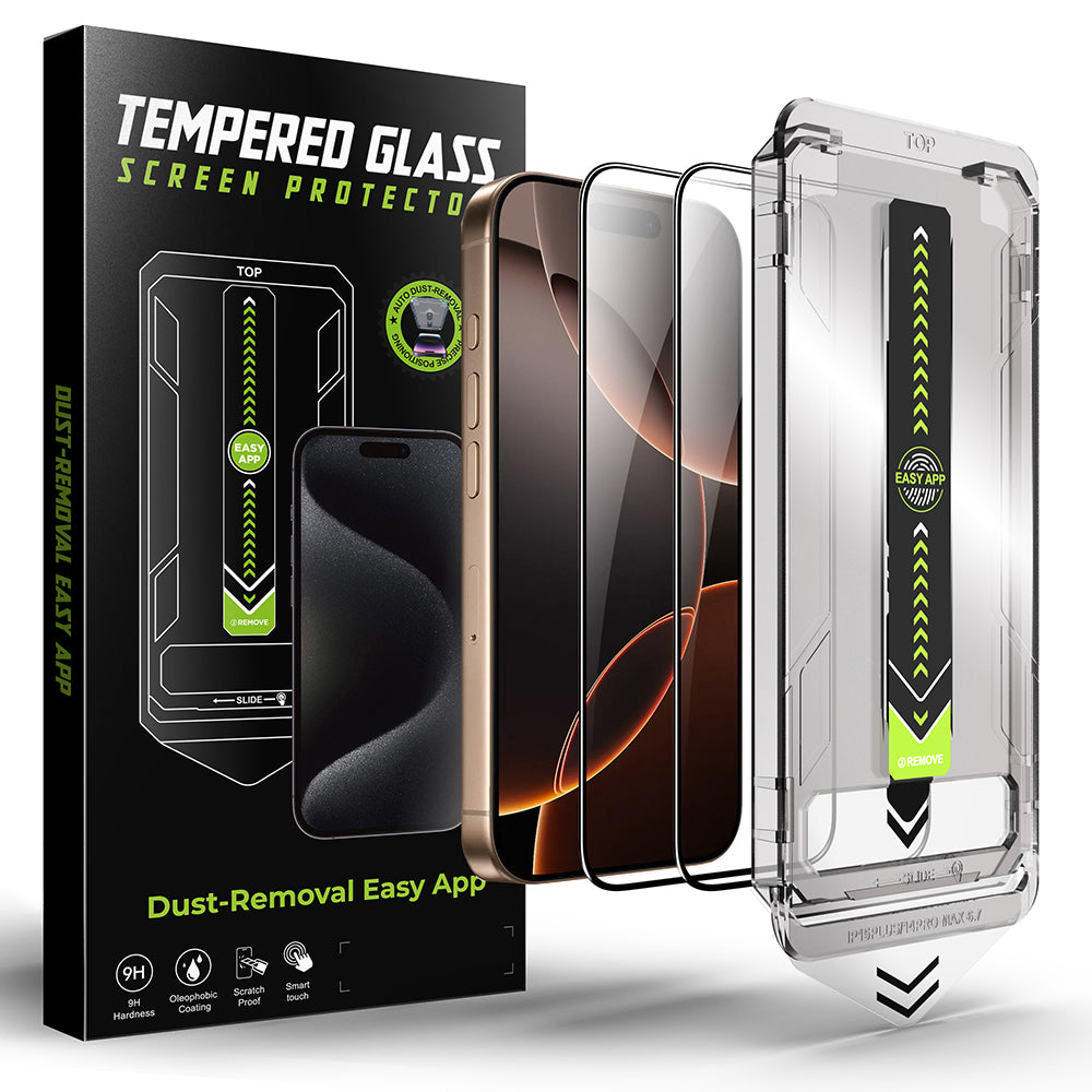 Folia ochronna na ekran Techsuit TitanGlass dla Apple iPhone 17 / 16 Pro, Hartowane szkło, Pełne klejenie, Zestaw 2 sztuki, Czarna