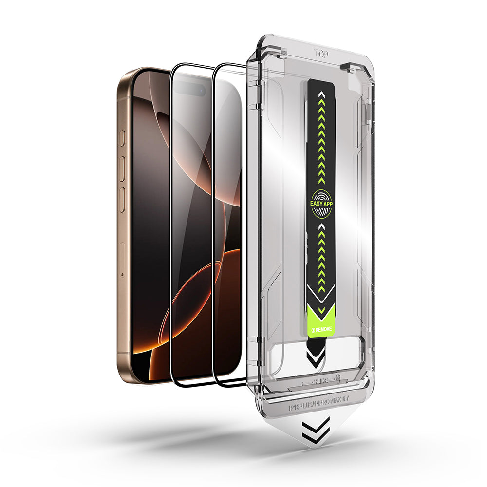 Folia ochronna na ekran Techsuit TitanGlass dla Apple iPhone 17 / 16 Pro, Hartowane szkło, Pełne klejenie, Zestaw 2 sztuki, Czarna