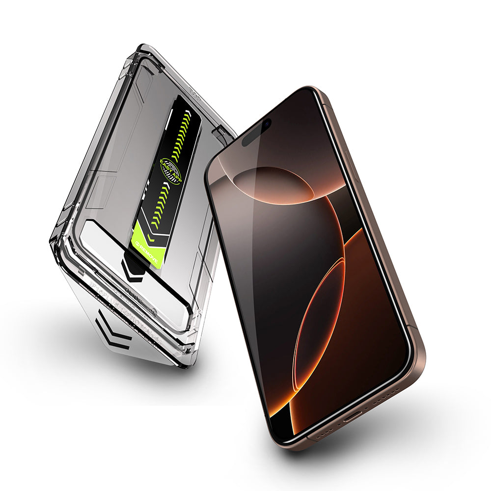 Folia ochronna na ekran Techsuit TitanGlass dla Apple iPhone 17 / 16 Pro, Hartowane szkło, Pełne klejenie, Zestaw 2 sztuki, Czarna