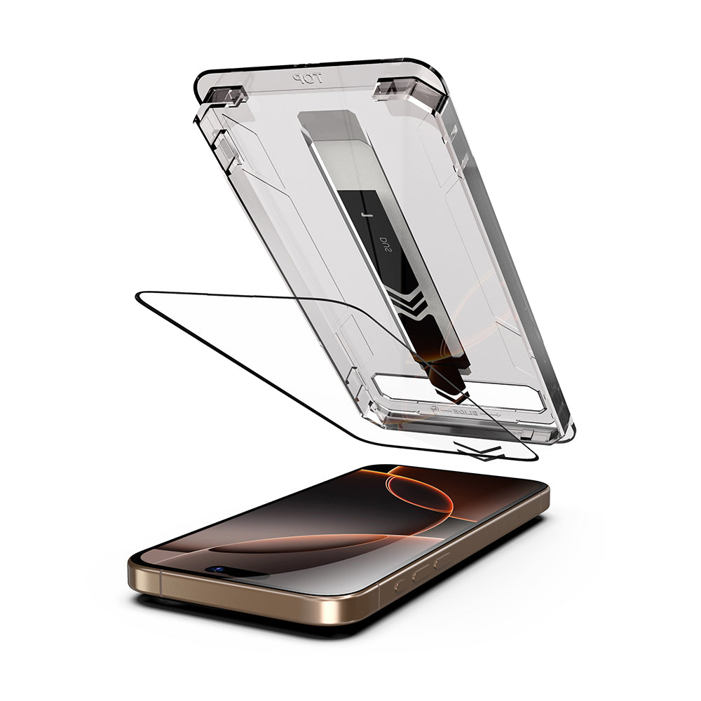 Folia ochronna na ekran Techsuit TitanGlass dla Apple iPhone 17 / 16 Pro, Hartowane szkło, Pełne klejenie, Zestaw 2 sztuki, Czarna