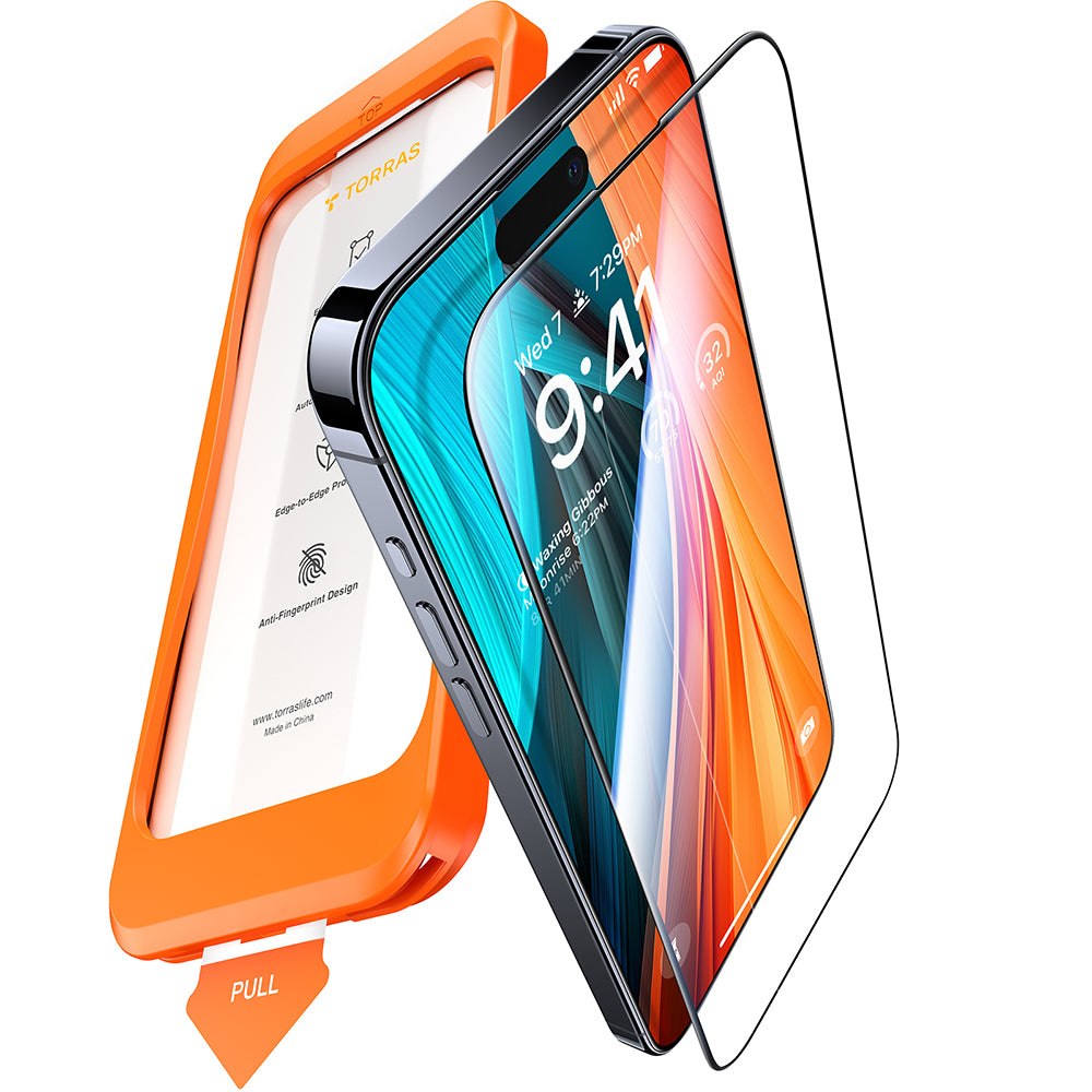 Folia ochronna na ekran Torras GlassGo Install Master dla Apple iPhone 16 Plus, Hartowane szkło, Pełne klejenie, Czarna