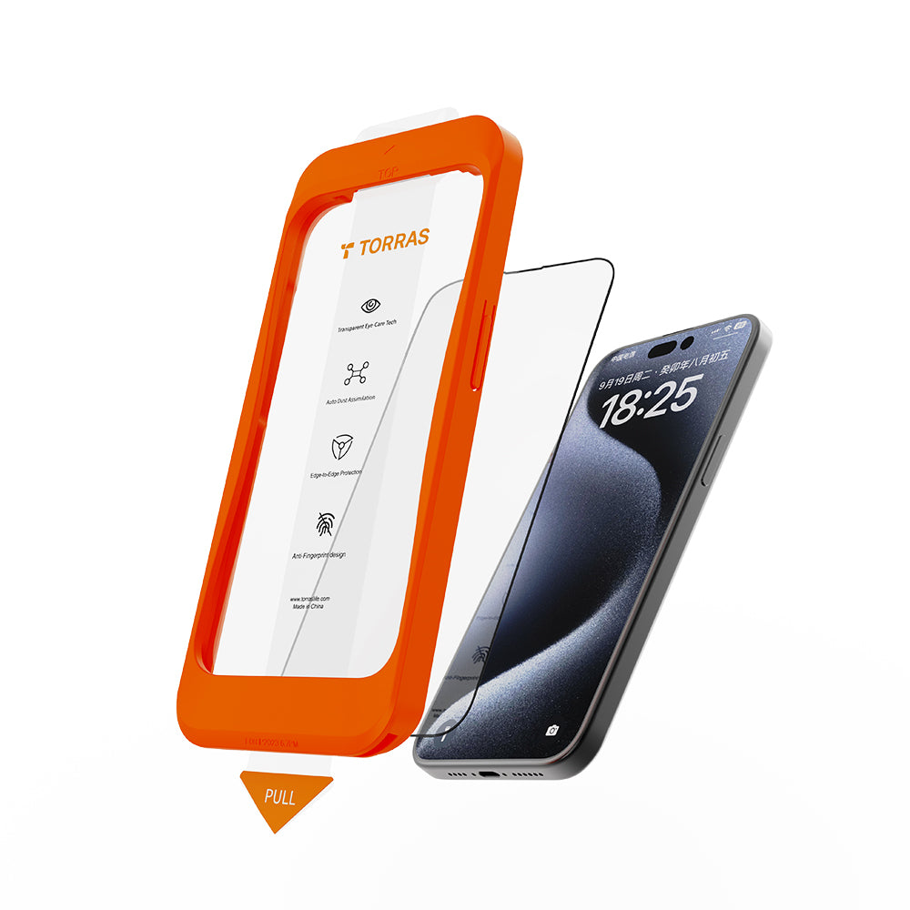 Folia ochronna na ekran Torras GlassGo Install Master dla Apple iPhone 16, Hartowane szkło, Pełne klejenie, Czarna