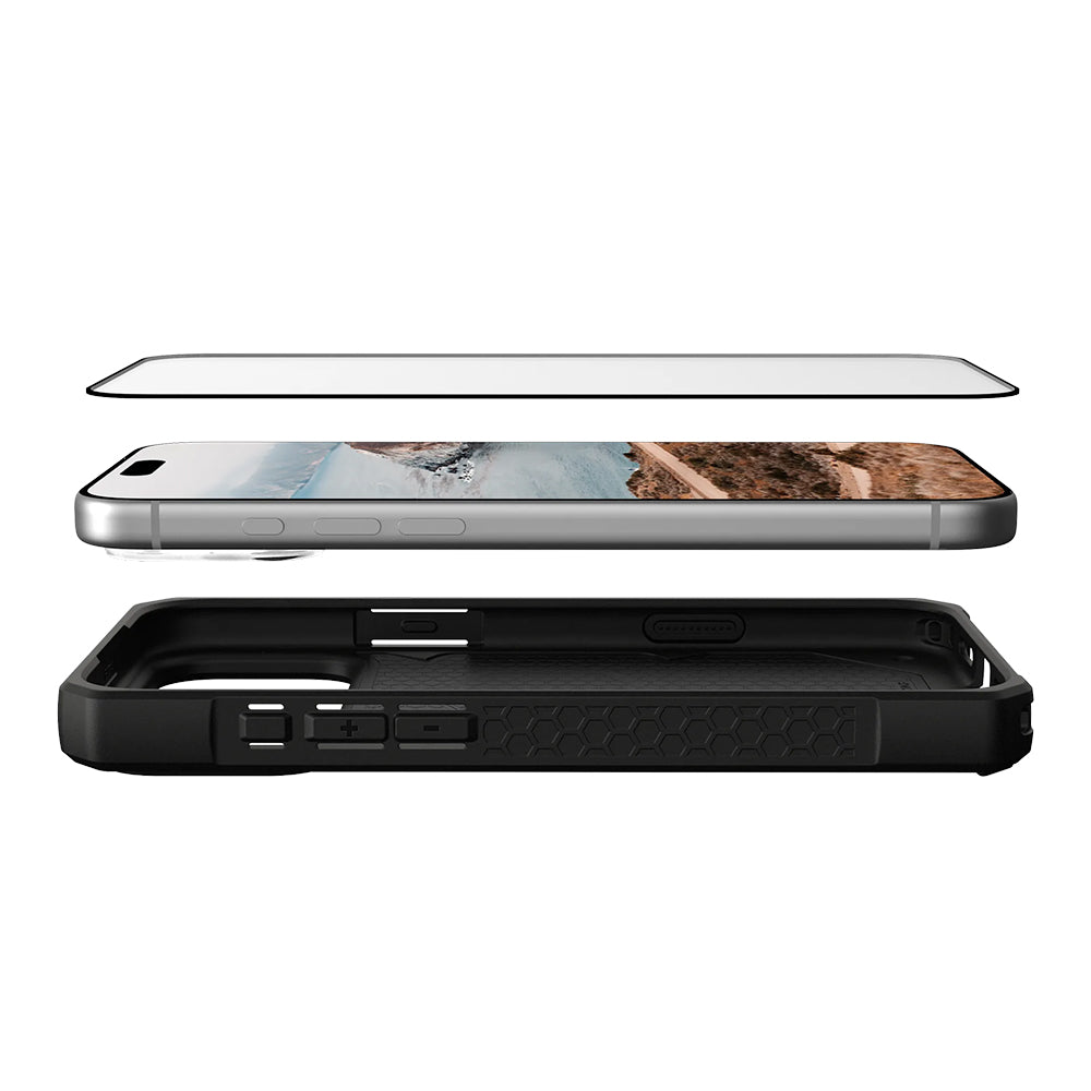 Folia ochronna na ekran Urban Armor Gear Shield dla Apple iPhone 17 Pro, Hartowane szkło, Pełne klejenie, Czarna
