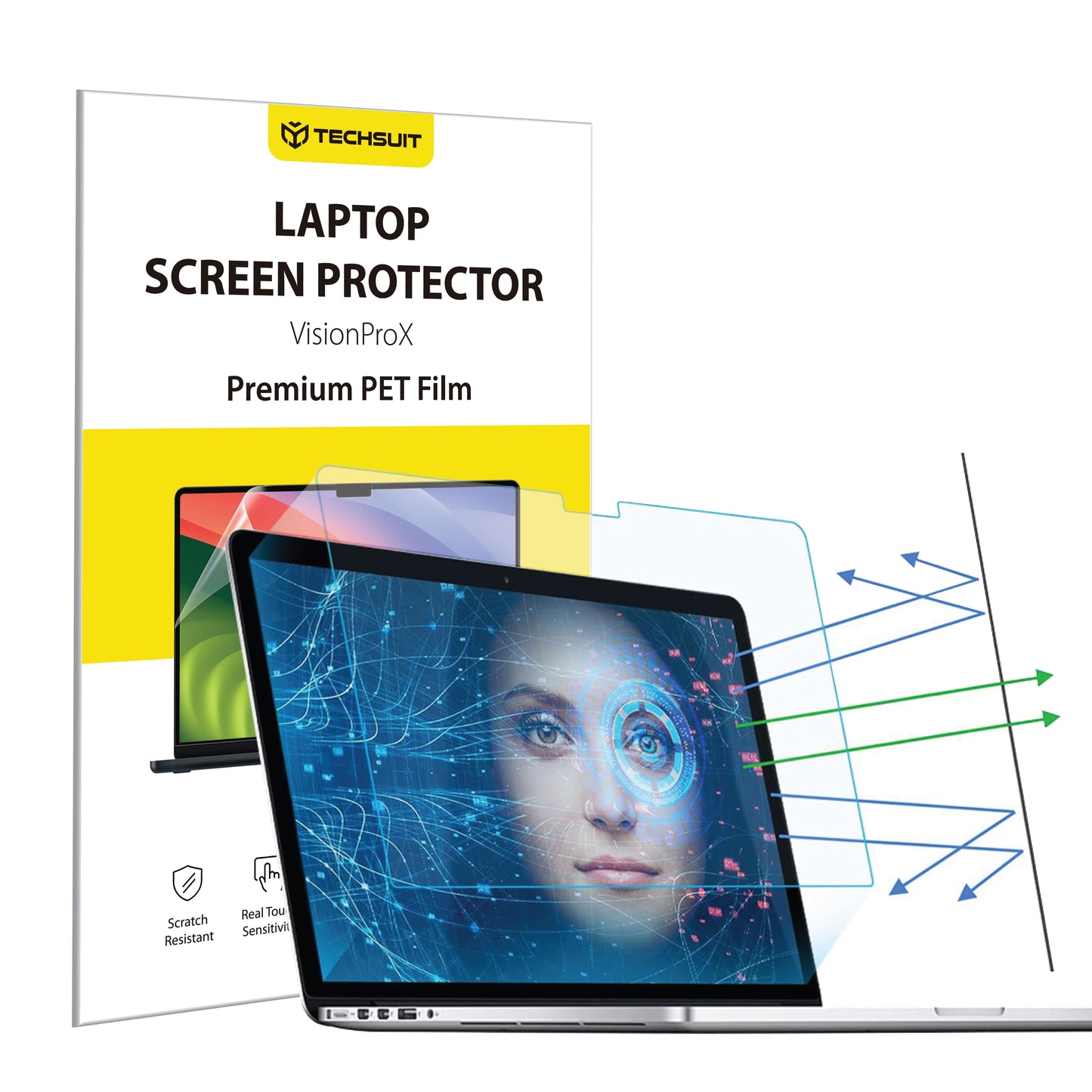 Anti Blue Light Techsuit VisionProX Screen Protector for Apple MacBook Air M3 15inch (2024) / Air M2 15inch (2023), Plastic