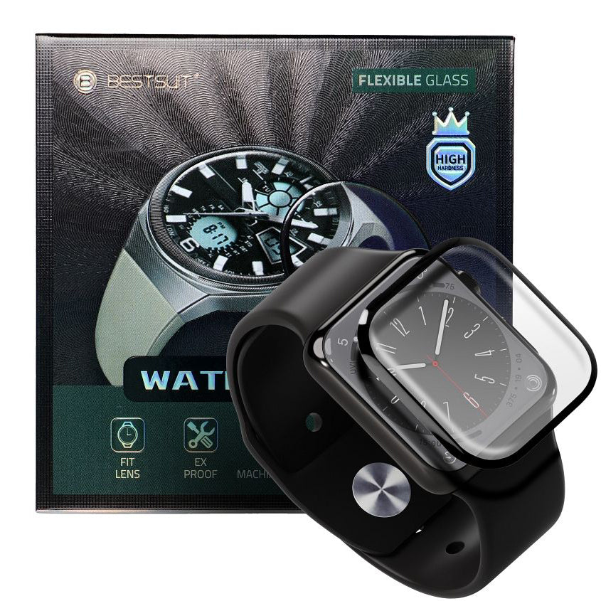 Etui ochronne Bestsuit do Apple Watch serii 9/8 45 mm, elastyczne szkło, czarne