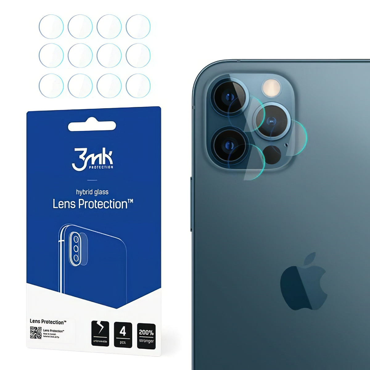 Folia ochronna na tylną kamerę 3MK Protection do Apple iPhone 12 Pro, elastyczne szkło, zestaw 4 sztuki, przezroczysta