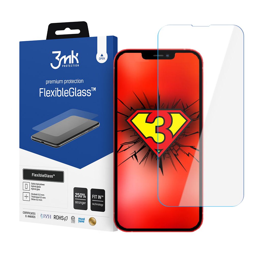 Folia ochronna na ekran 3MK FlexibleGlass do Apple iPhone 17e / 16e / 14 / 13 Pro, elastyczne szkło, pełna warstwa kleju