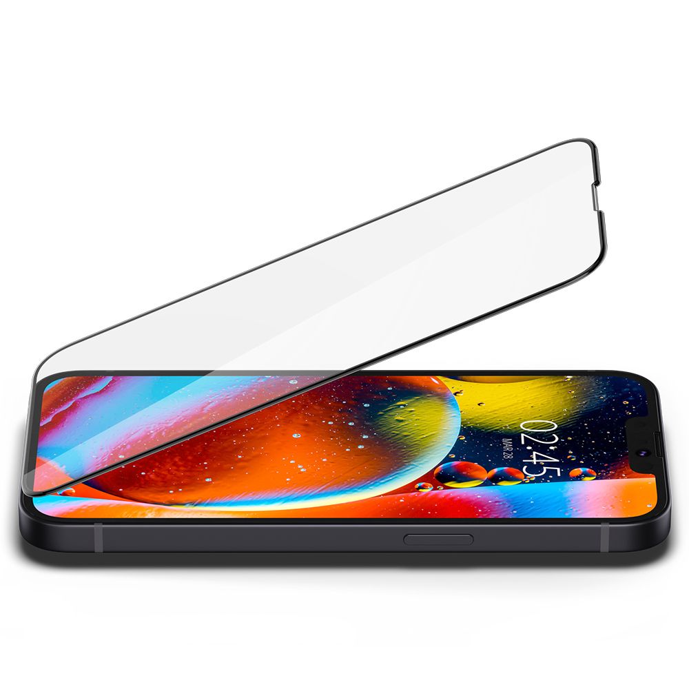 Folia ochronna na ekran Spigen GlastR Slim dla Apple iPhone 17e / 16e / 14 / 13 Pro, Hartowane szkło, Pełne klejenie, Czarna AGL03392