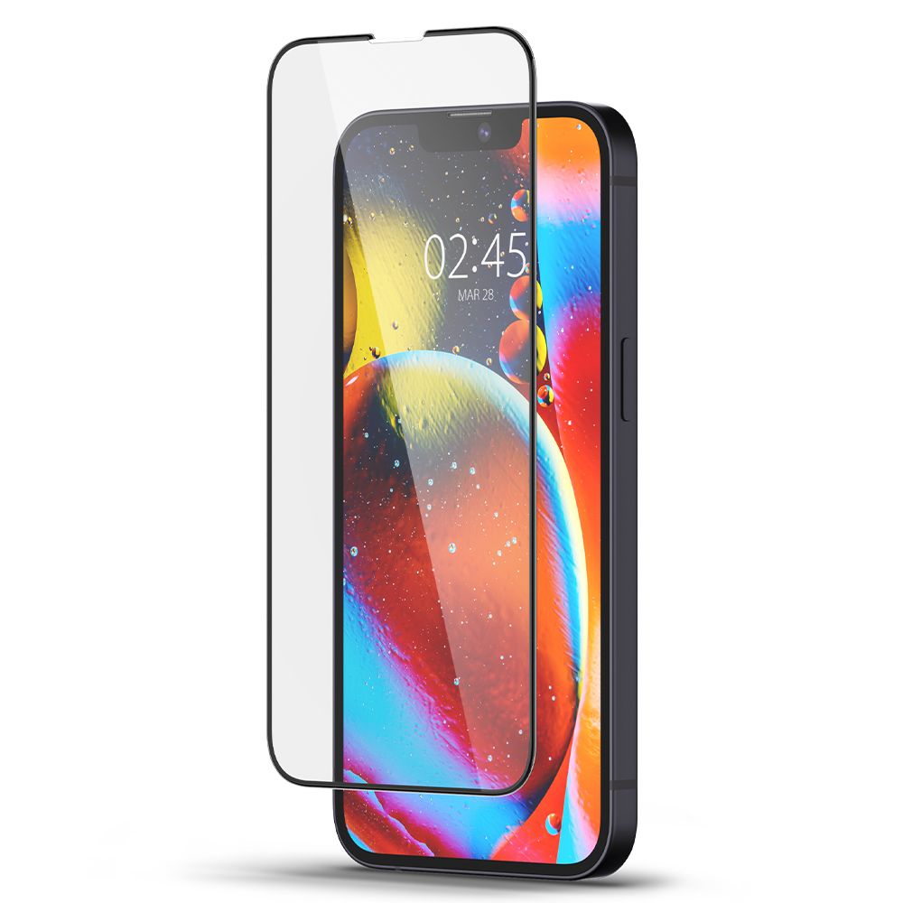 Folia ochronna na ekran Spigen GlastR Slim dla Apple iPhone 17e / 16e / 14 / 13 Pro, Hartowane szkło, Pełne klejenie, Czarna AGL03392