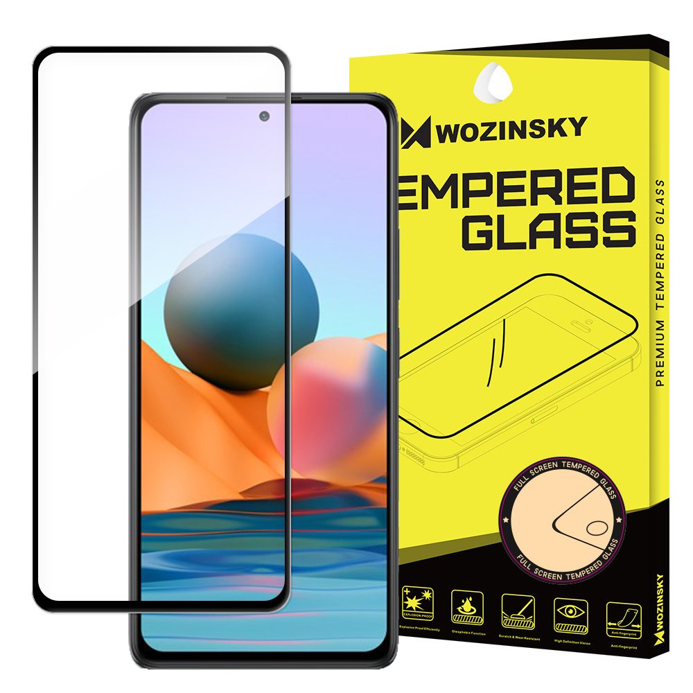 Folia ochronna na ekran WZK dla Xiaomi 12T / 12T Pro / Redmi Note 10 Pro, Szkło Hartowane, Pełne Klejenie, Czarna