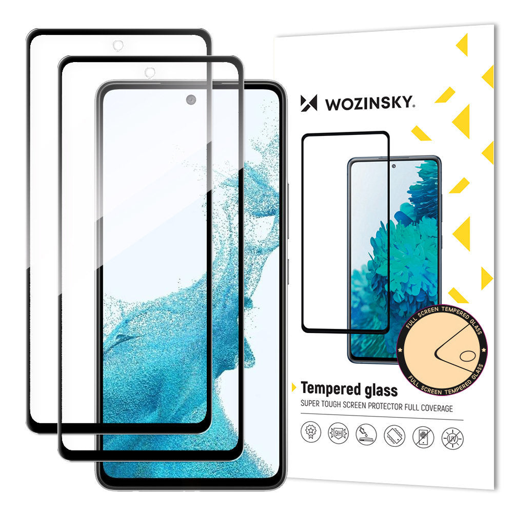 Folia ochronna na ekran WZK dla Samsung Galaxy A53 5G A536, Szkło Hartowane, Pełne Klejenie, Zestaw 2 sztuki, Czarna