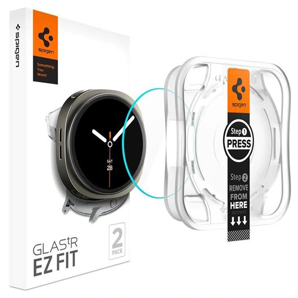 Folia Ochronna Spigen GlastR EZ FIT dla Samsung Galaxy Watch8 40mm, Zestaw 2 sztuki, Szkło Hartowane AGL09876