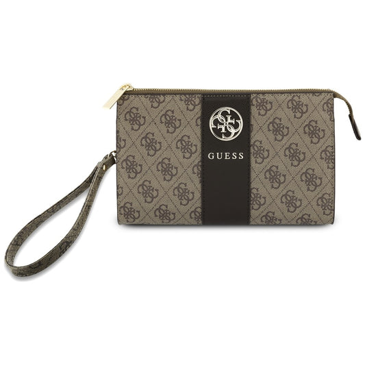 Uniwersalna torebka na telefon, Guess, 4G Round Classic Logo Stripe, brązowa