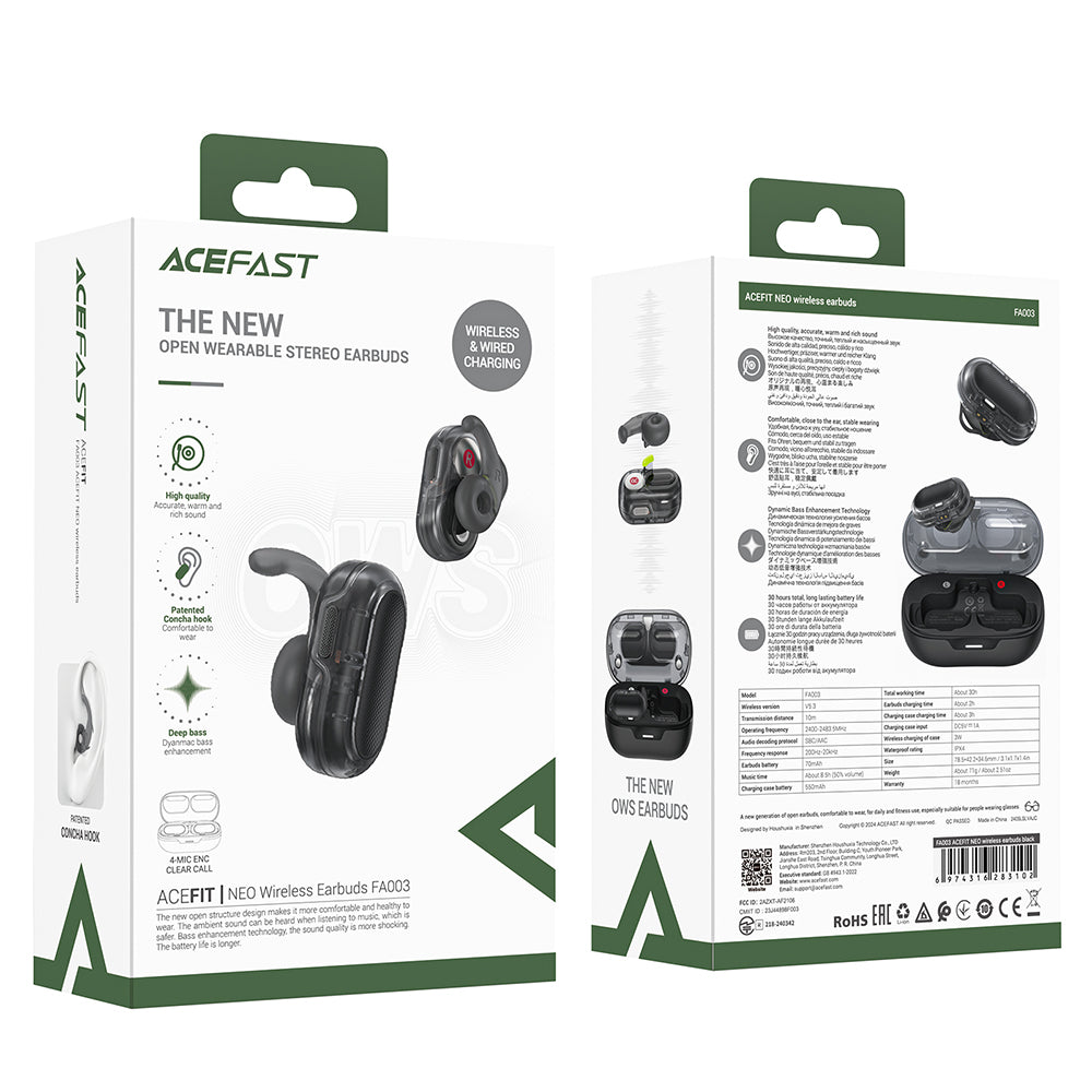 Handsfree Bluetooth Acefast Acefit Neo, TWS, Czarny