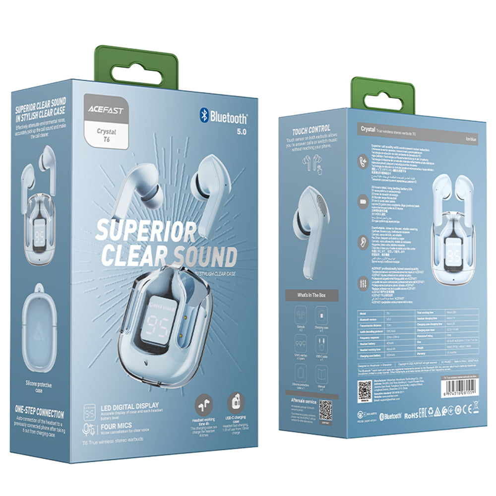 Handsfree Bluetooth Acefast T6, TWS, Niebieski