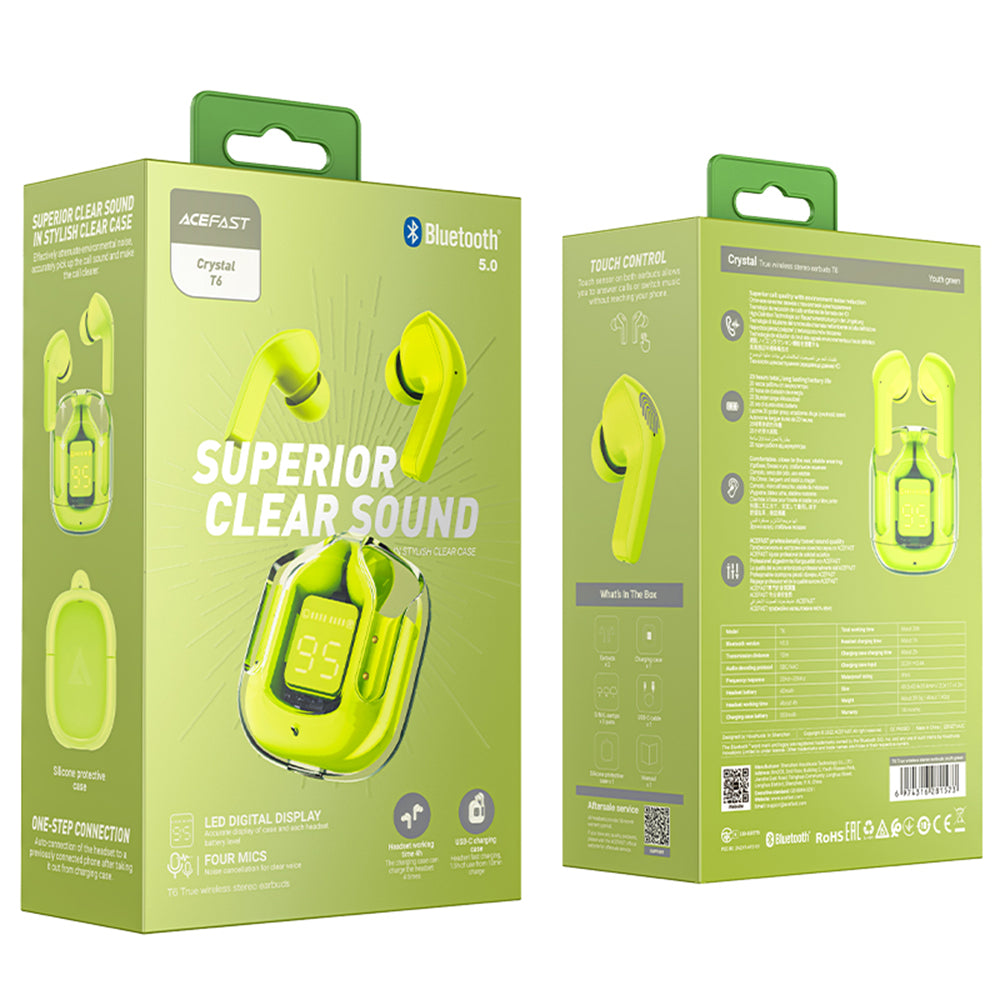 Handsfree Bluetooth Acefast T6, TWS, Zielony