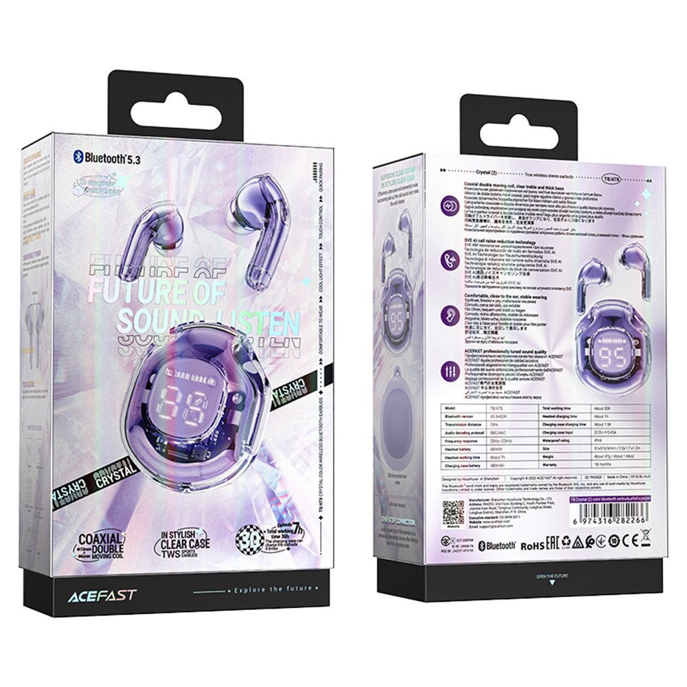 Handsfree Bluetooth Acefast T8, TWS, Fioletowy