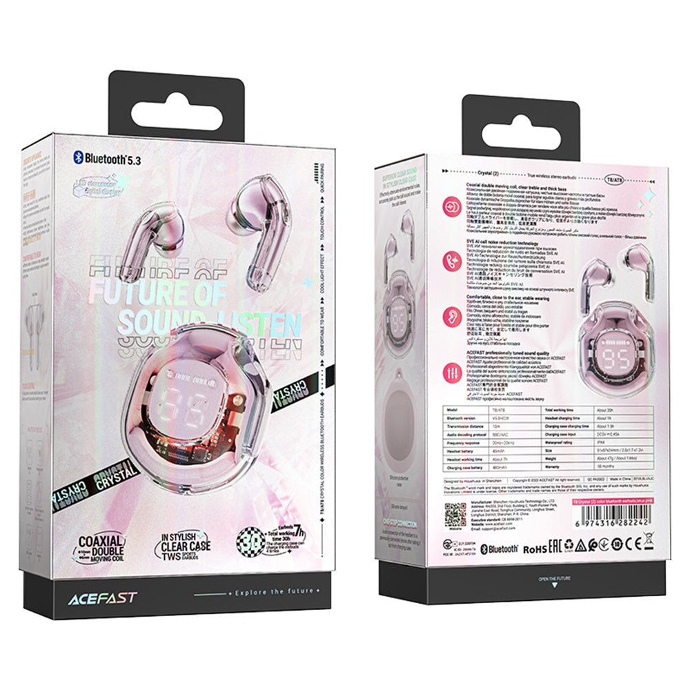 Handsfree Bluetooth Acefast T8, TWS, Różowy