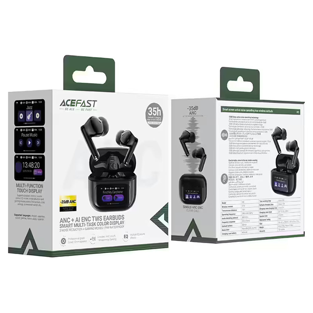 Bezprzewodowy zestaw słuchawkowy Bluetooth Acefast W6, TWS, ANC, Czarny