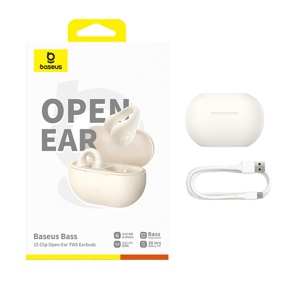Handsfree Bluetooth Baseus Bass 15 Clip, TWS, Biały A00079500223-00