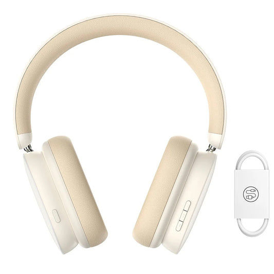 Zestaw słuchawkowy Bluetooth Baseus Bowie H1, A2DP, ANC, Kremowy NGTW230202