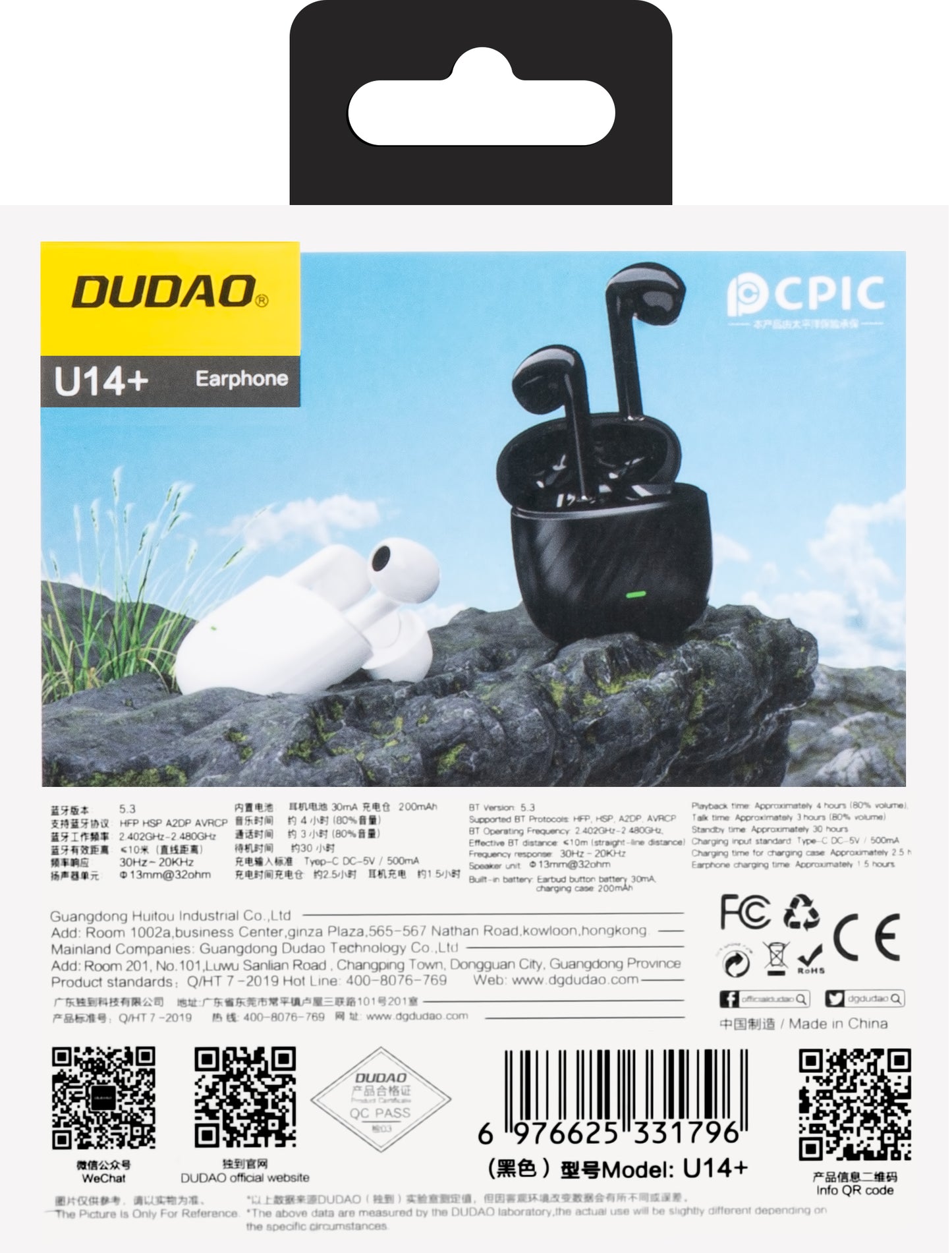 Handsfree Bluetooth Dudao U14+, TWS, Czarny