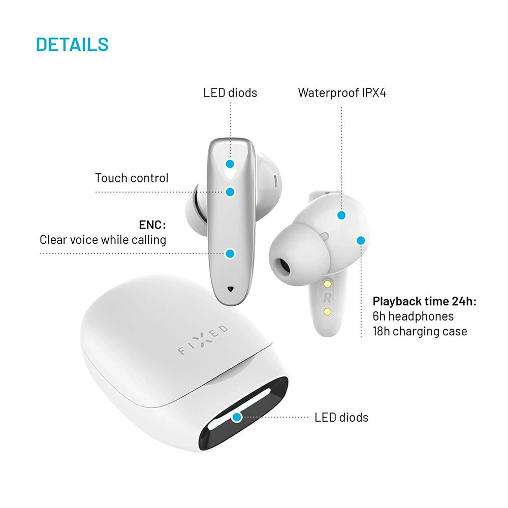 Handsfree Bluetooth Fixed Pods, TWS, Biały