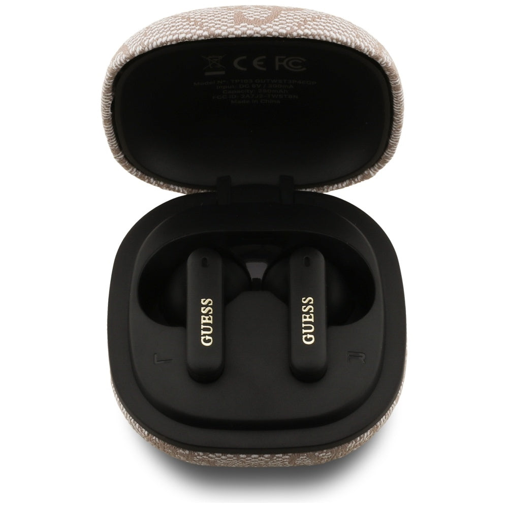 Bezprzewodowy zestaw słuchawkowy Bluetooth Guess 4G Classic Metal Logo, TWS, Różowy