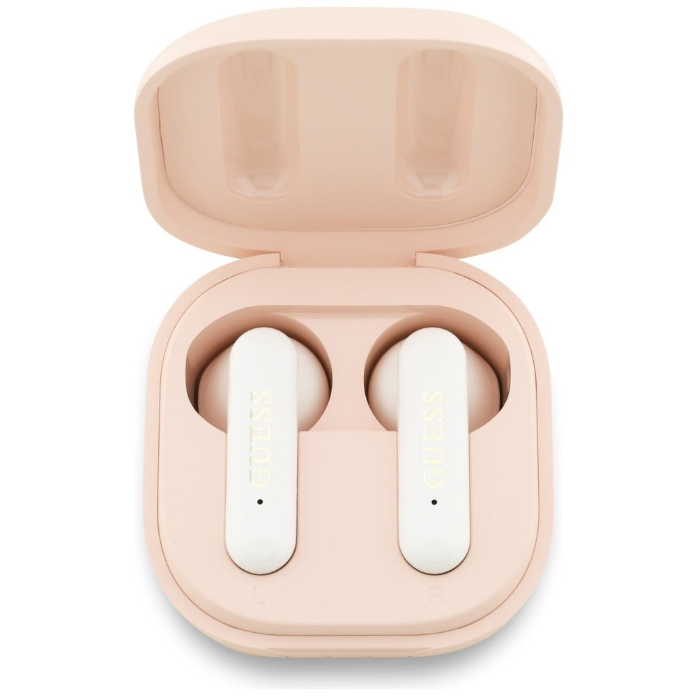 Handsfree Bluetooth Guess 4G Metal Logo, TWS, Różowy