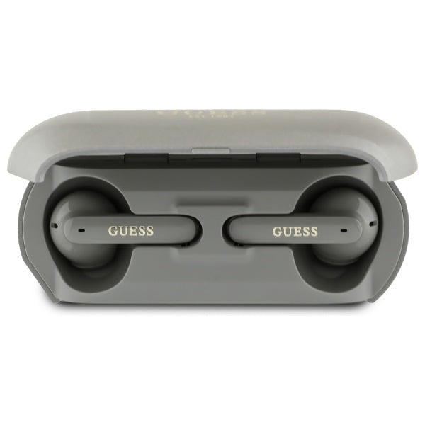 Słuchawki Bluetooth Guess z wydłużonym metalicznym logo, TWS, Szare